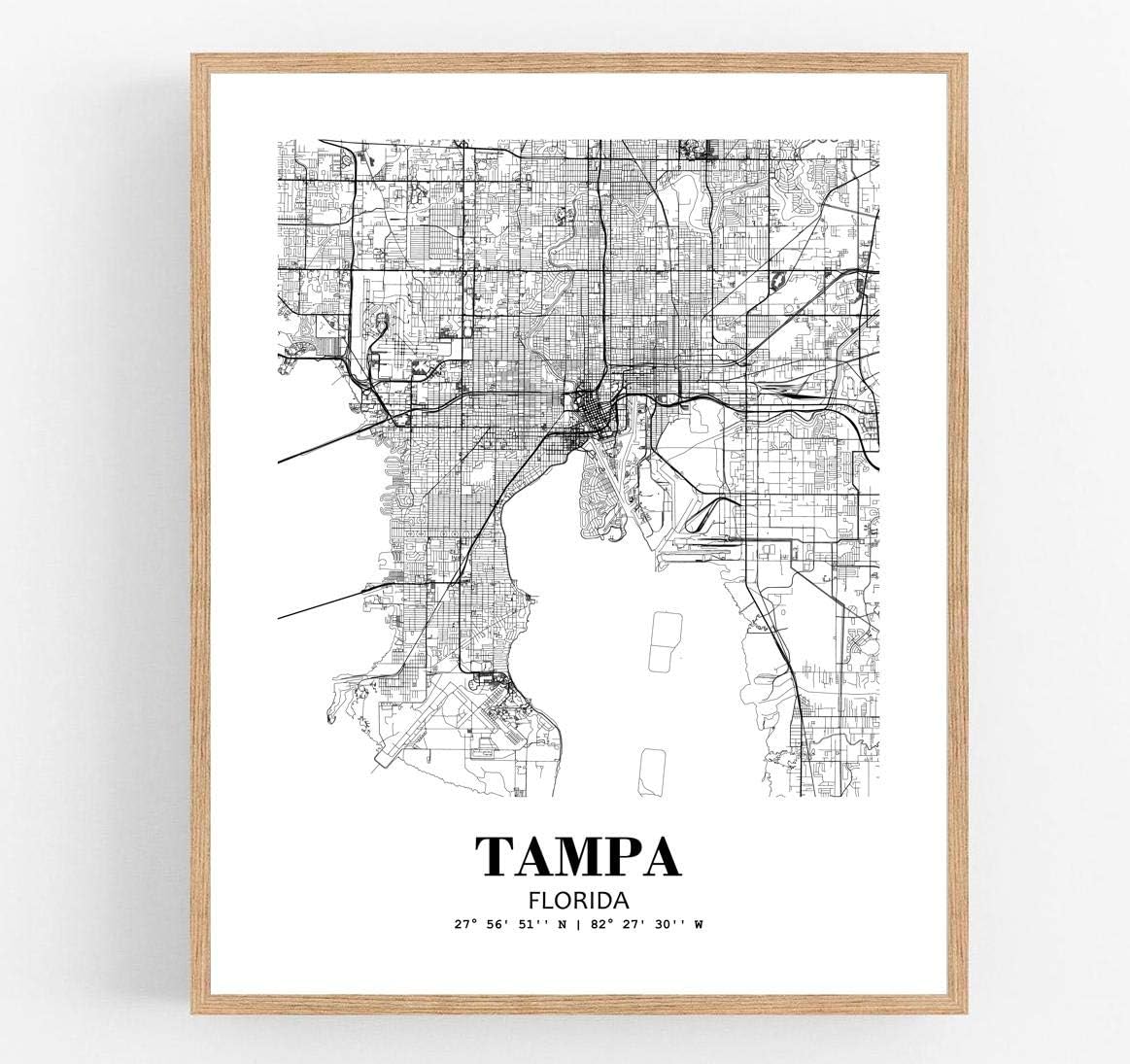 Eleville 13X19 Unframed Tampa Florida City View Abstract Road Modern Map Art Print Poster Wall Office Home Decor Minimalist Line Art Hometown Housewarming wgn509