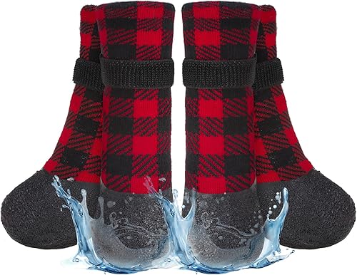 BEAUTYZOO Calcetines antideslizantes para perros, zapatos para perros para pavimento calientefrío, nieve y días de lluvia, botines de agarre