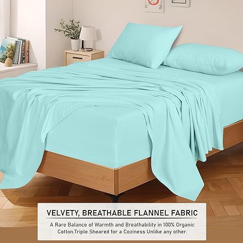 Miniatura 6 de RUVANTI Sábanas de franela de tamaño matrimonial, juego de sábanas de franela 100% algodón cepillado, bolsillos profundos de 16 pulgadas (se adapta