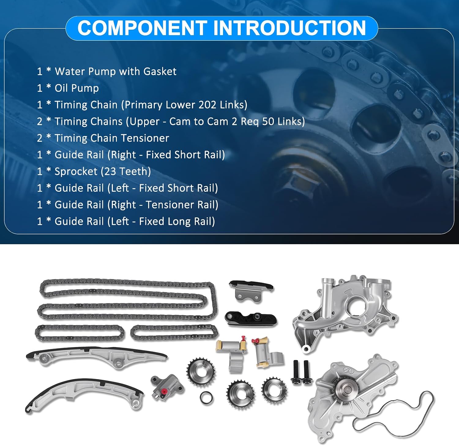 AW6023 Timing Chain Kit with Water Pump Oil Pump for Ford Edge Taurus Lincoln MKZ 2007-2010 3.5L 3.7L V6 Direct Replacement