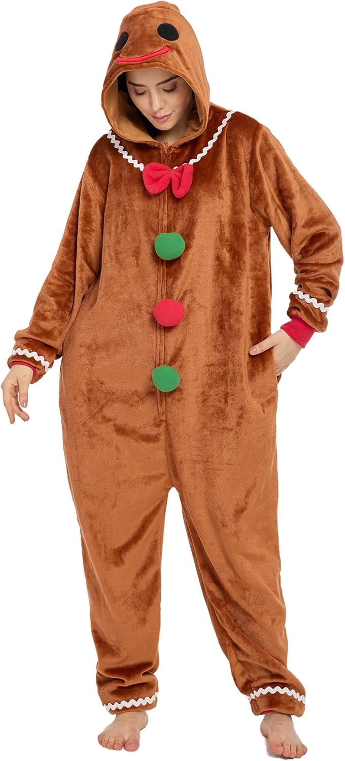 Laahoem Christmas Pajamas Unisex Adult Cookie Man Hooded Jumpsuit Men Women Halloween Costume Cosplay Sleepwear - Image 2