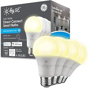 GE Cync Soft White Direct Connect Smart Bulbs (4 LED A19 Light Bulbs), 60W Replacement, Bluetooth-WiFi Enabled, Works with Alexa, Google Assistant Without a Hub