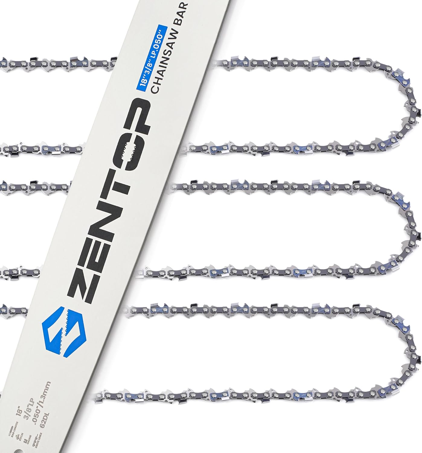 18 Inch Chainsaw Bar and Chains, .050'' Gauge 3/8" LP Pitch 62DL Fits Echo Ego Poulan Greenworks Kobalt Husqvarna Ryobi and More 18" .050" 3/8"LP 62DL