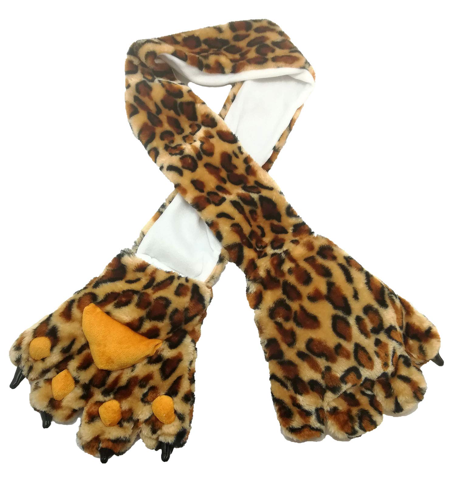 Finecy In Beige Leopard Animal Plush Faux Fur Bear Tiger Leopard Warm Paws Mittens Gloves Scarf Costume Winter Uk (Beige Leopard)