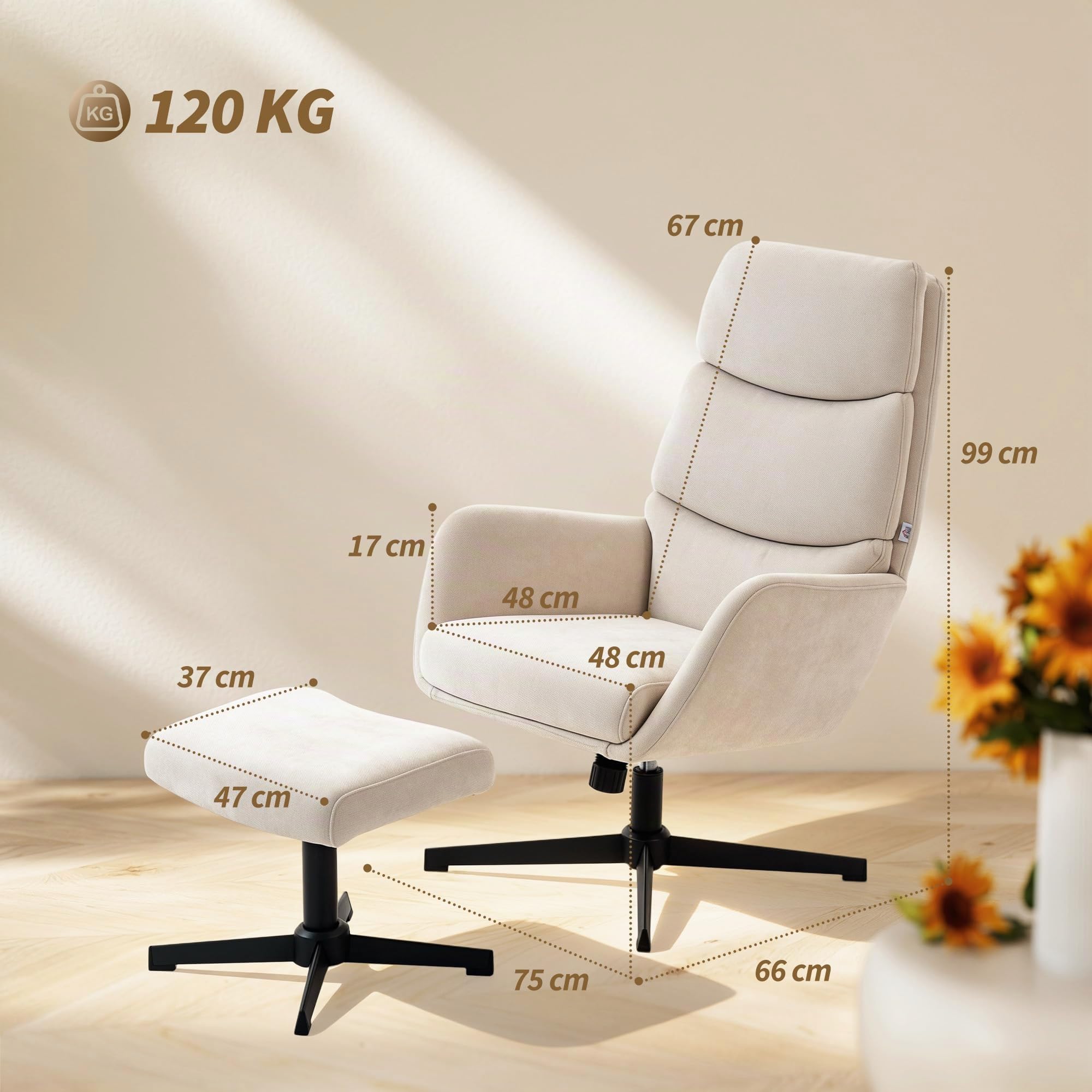 HOMCOM Relaxsessel mit Hocker mit Hoher Rückenlehne Wippfunktion Beige