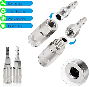 12 Pcs Air line Connectors, 1/4 Male Airline Fittings, Air Hose Connectors Pcl Air Fittings Plug Kit with Male Female Thread, Airline Compressor Fittings