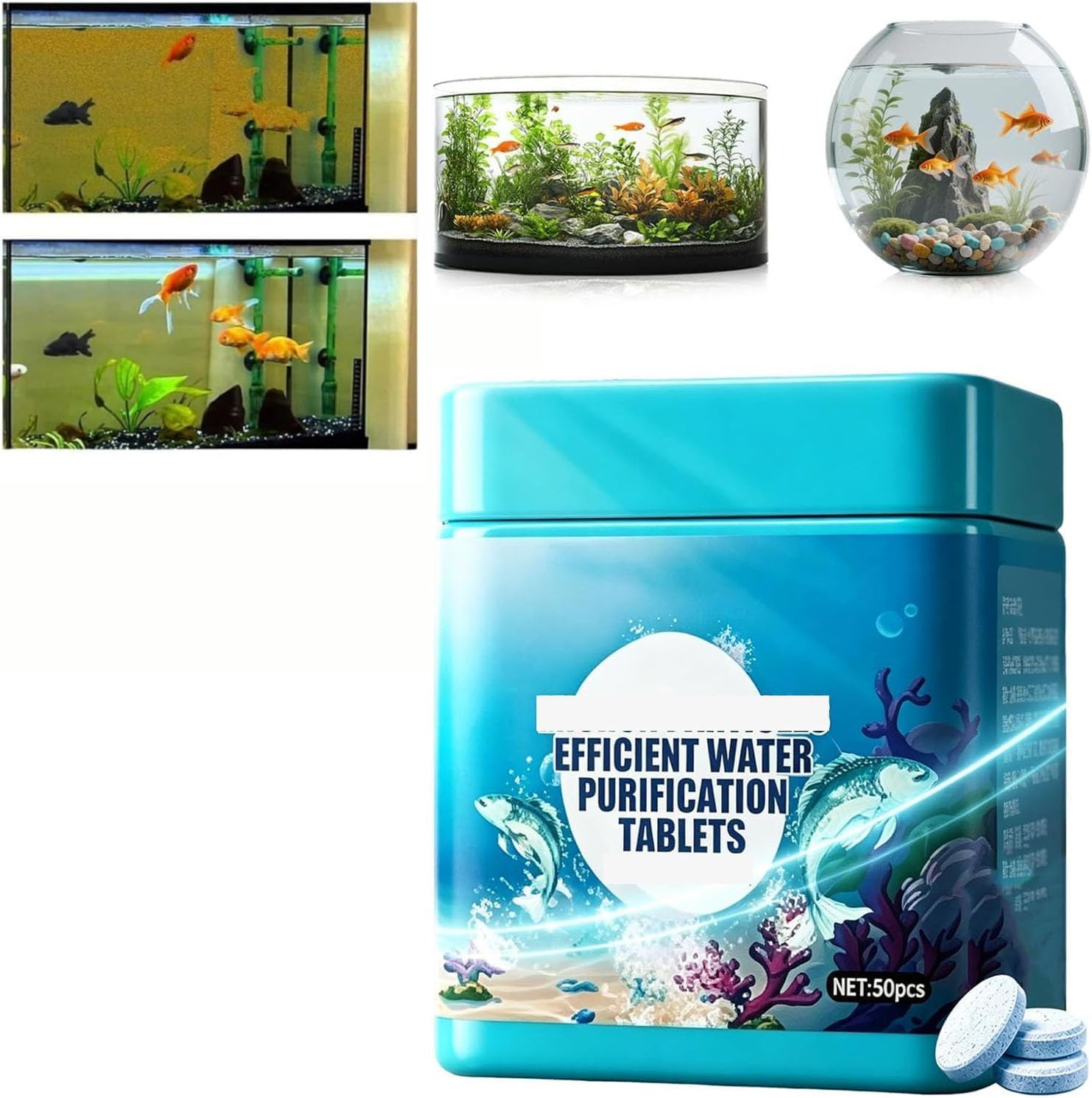 High-Efficiency Aquarium Water Purification Tablets, Portable Rapid Clear Aquarium Tablets, Keep the Waters Clear, Remove All Kinds of Turbidity, for Freshwater Aquariums (1)