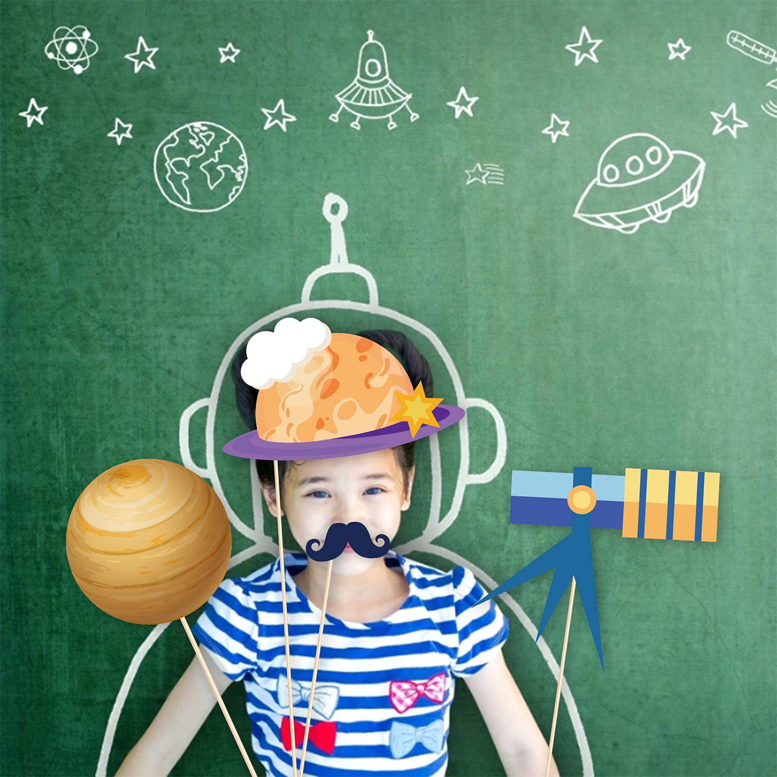 25 Stück Planetendekorationsrequisiten, lustige Foto-Requisiten, Weltraumthema, geeignet für Abschlussfeier, Geburtstag und alle Anlässe