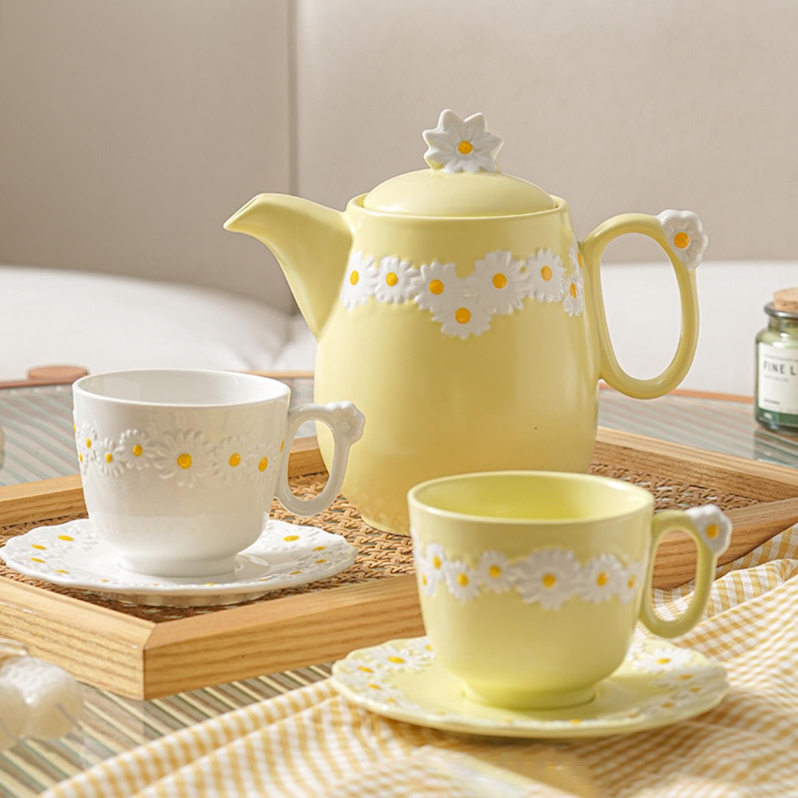 Conjunto de caixa de chaleira de água Daisy Relief, Caneca de