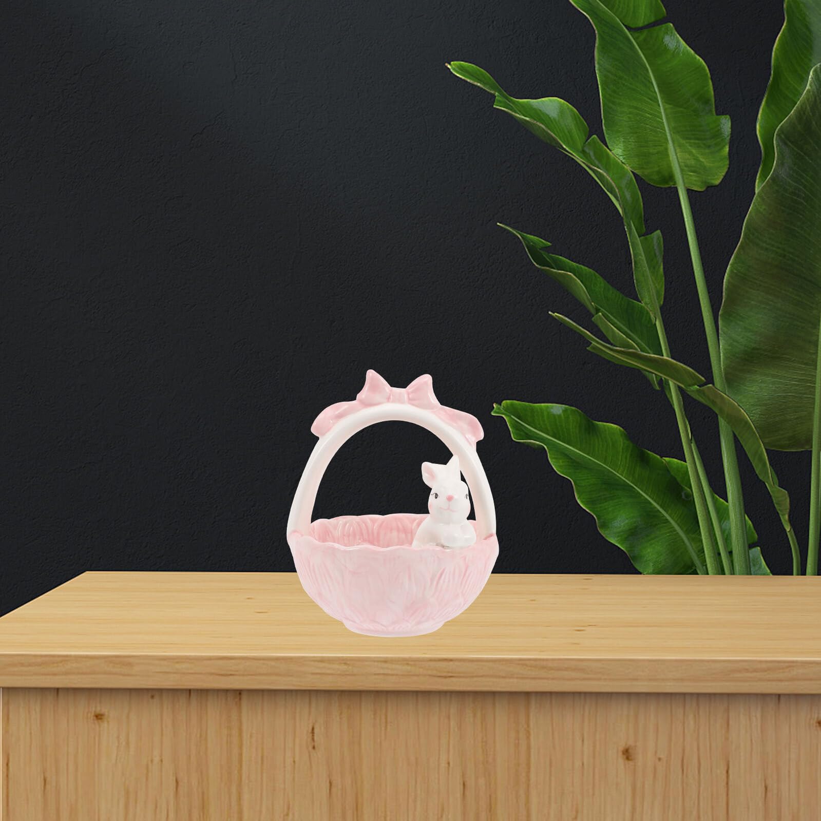 ULTECHNOVO Decorazione Pasquale Coniglio in Ceramica Rosa, Statuetta da Tavolo Adorabile e Realistica, per Casa e Vaso di Fiori Piccoli