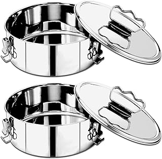2 Pack Flan Mold with Lid, Flanera Flan Mold 7.5×7.5×3in, Capacity 1.5 QT Baking Flan Maker, Flan Pan Stainless Steel with Lid and Handle for Fast Pot Making Cheesecake Cupcake Pudding