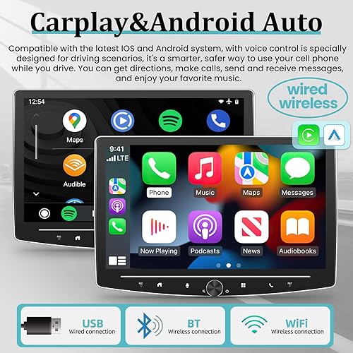 Miniatura 2 de NHOPEEW Estéreo para automóvil Android de 10 pulgadas con Apple Carplay inalámbrico y radio de pantalla táctil flotante automática Android con