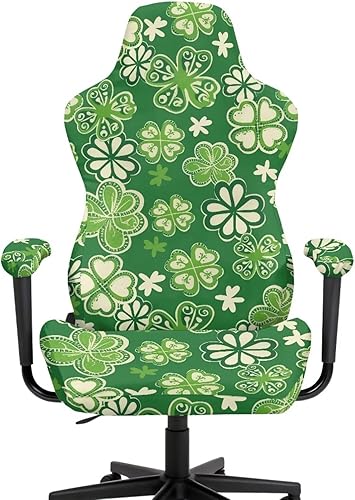 Miniatura 2 de Srogrorin Green Clover Non-Slip Office Chairs Slipcover with Armrests Vibrant Stretchy Gaming Protector Set of 4 Ergonomic Durable Gamers Chair