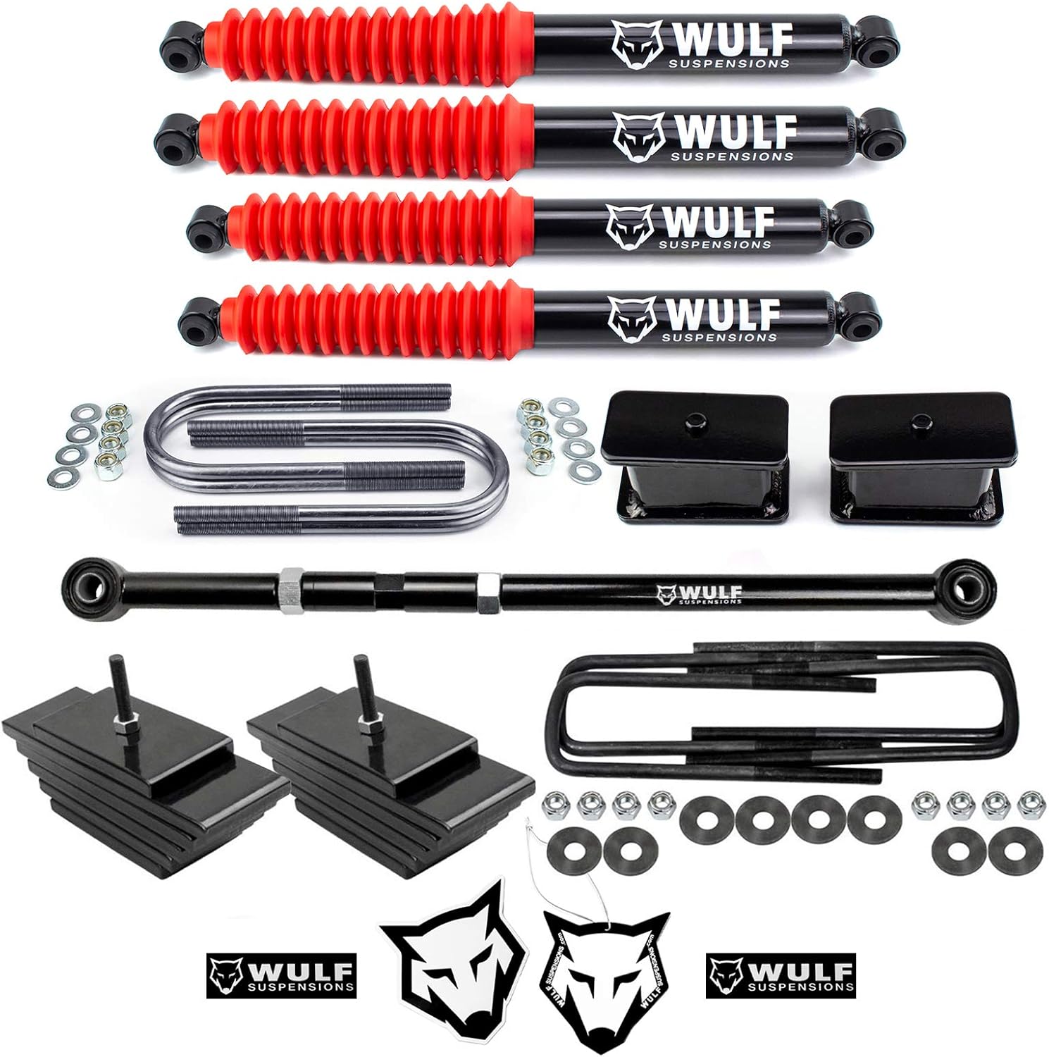 WULF 3.5" Adjustable Front 3" Rear Leveling Lift Kit with Adjustable Track Bar and Shocks 1999 to 2004 compatible with model Ford F250 F350 4X4