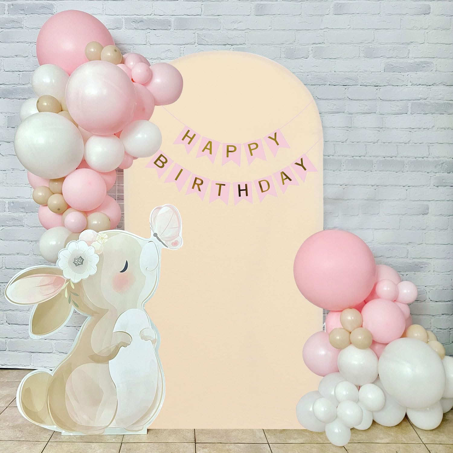 ROMANKAS 5ft Spandex Arch Backdrop Cover Beige Small Arch Cover Fitted Round Top Arch Backdrop Stand Cover Resilient Arch Backdrop Fabric Chiara Backdrop Cover for Bridal Baby Shower Arch Covering