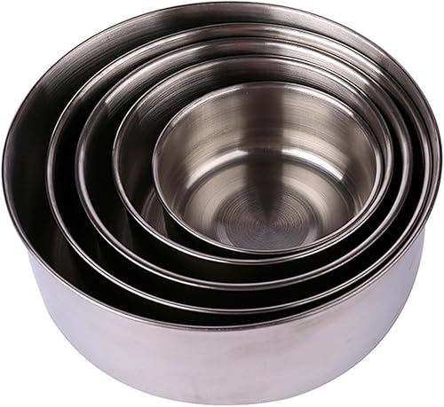 Miniatura 4 de Tazones para mezclar con tapas, 5 cuencos de mezcla profundos para almacenamiento de cocina, juego de cuencos de acero inoxidable plateado, tazón