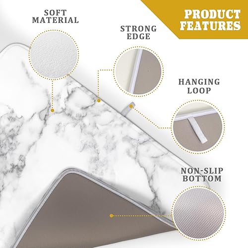 Miniatura 4 de Tapete de secado de platos para encimera de cocina de 18 x 24 pulgadas, tapete de secado de platos de mármol gris y blanco, tapete de microfibra con