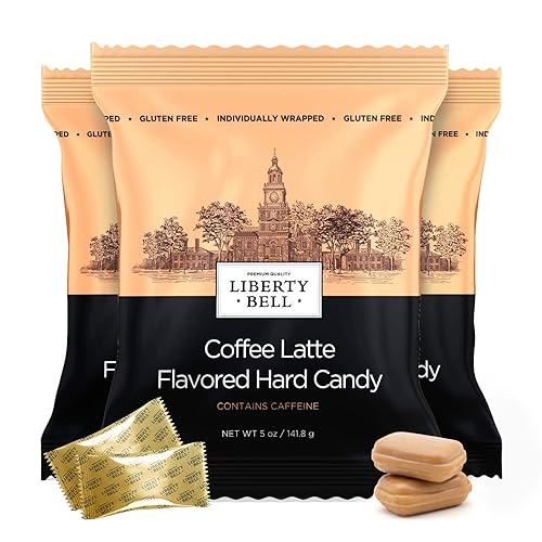 Liberty Bell Coffee Latte - Caramelo duro con sabor a cafeína, envueltos individualmente, bolsa de 5 onzas (3 unidades)