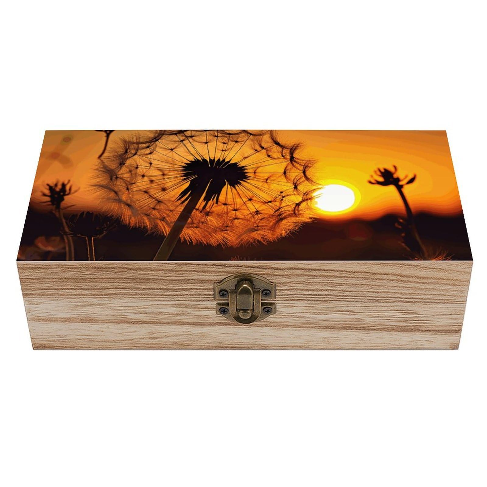 FWJZDSP Wooden Storage Box Sunset Dandelion Wood Gift Box with Hinged Lid Vintage Decorative Jewelry Boxes Memory Box for Jewelry Art Hobbies Home Storage Treasure Keepsake Gift 7.9''x3.9''x2.3''