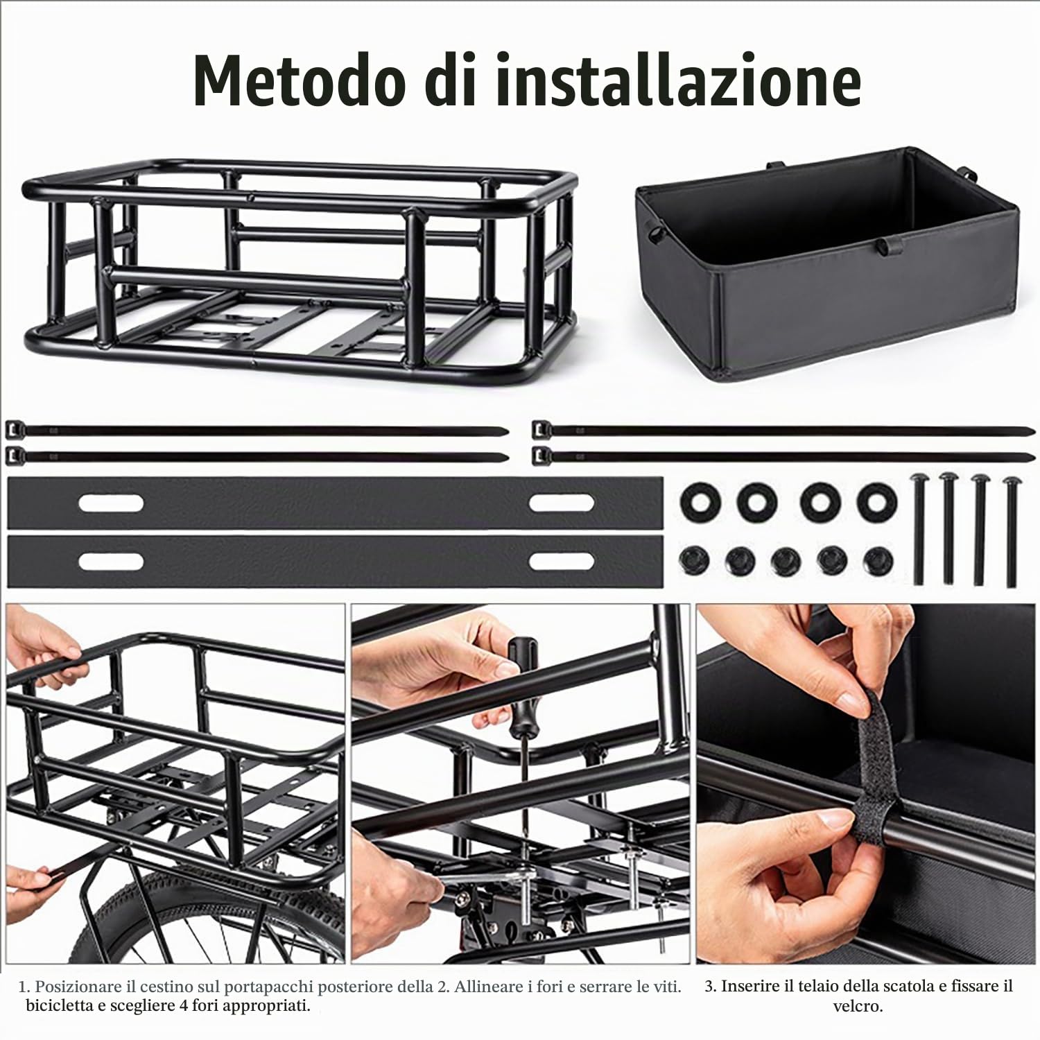 Cestino Bici Posteriore,45x33x15,5cm,Ad Alta Capacità,Compatibile Con La Maggior Parte Delle Biciclette e Delle Biciclette Elettriche.Ideale Per Pendolarismo,Spesa e Trasporto Di Animali Domestici.