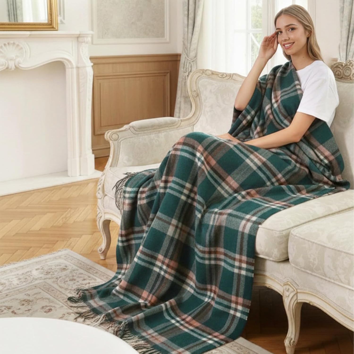 Wool Throw Blanket 55x83 Inch Plaid Tartan Blankets Camping Throws Couch Throws Blankets for Travel 1.5lb - Image 4