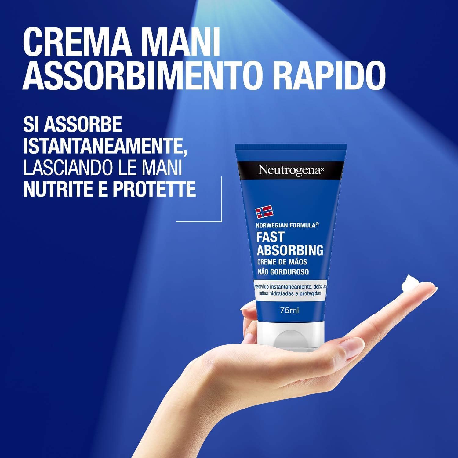 Neutrogena Formula Norvegese Crema Mani Assorbimento Rapido, Crema mani riparatrice con Glicerina e Vitamina E, Crema mani secche e screpolate dalla texture leggera ad assorbimento rapido, 75 ml