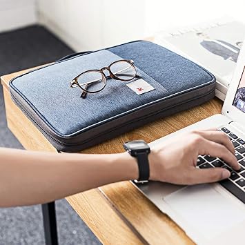 BSTKEY Multi-Functional A4 Document Bags Portfolio Organizer-Waterproof Travel Pouch Zippered Case for Ipads, Notebooks, Pens, Documents (Dark Blue)