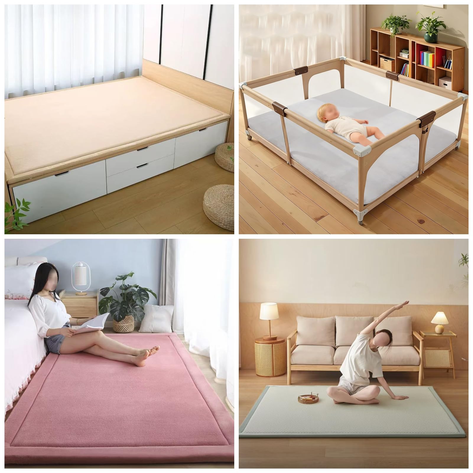 Krabbelmatte Baby Spielmatte Kinder 150 x 180 cm, Matte Spielmatte Baby, Groß Krabbelmatte Baby mit Rutschfester Unterseite, Krabbeldecke, Tatami Matte 2cm für Innen & Outdoor