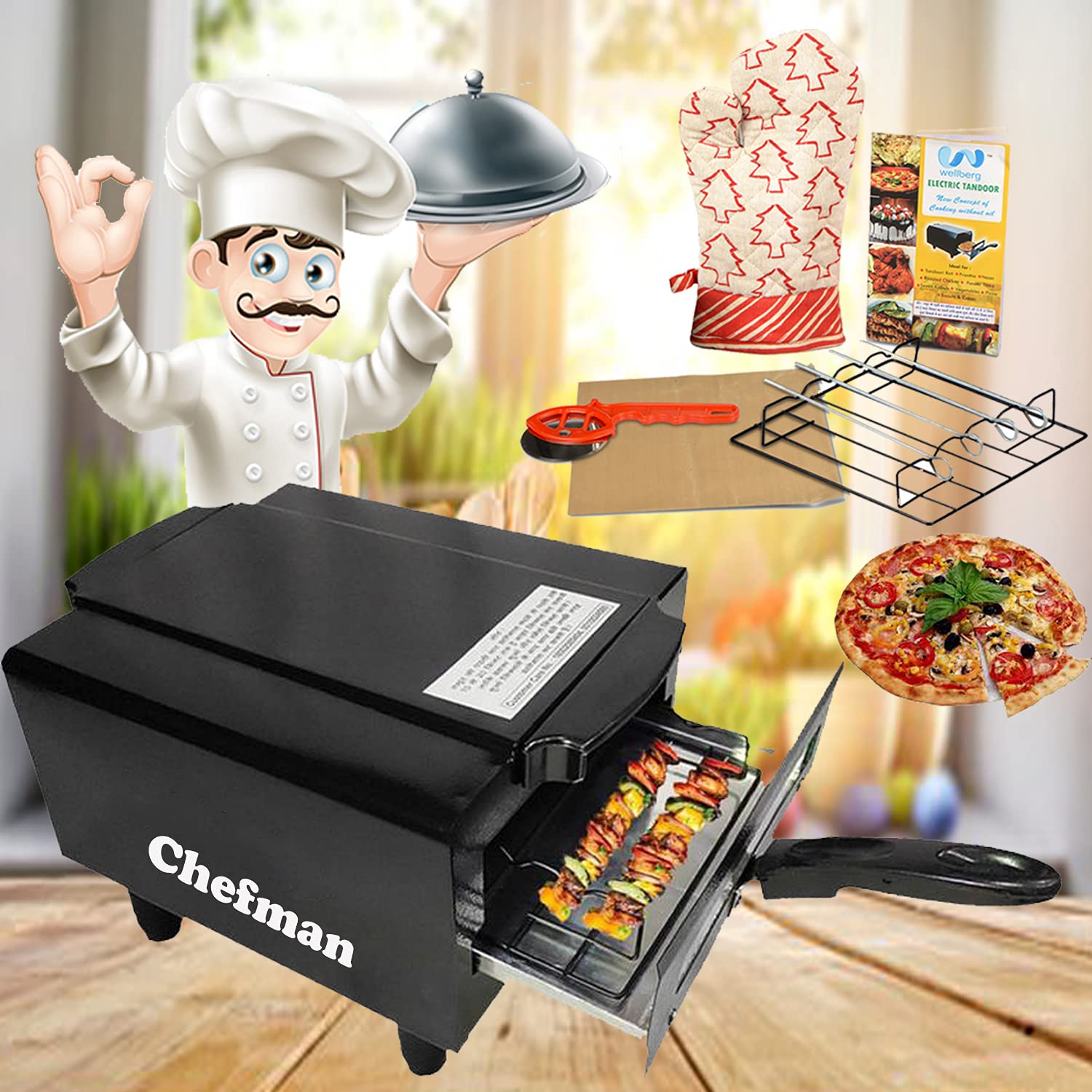 Chefman Electric Tandoor with All Accessories for Healthy Life Healthy Cooking (16 INCH BLACK)