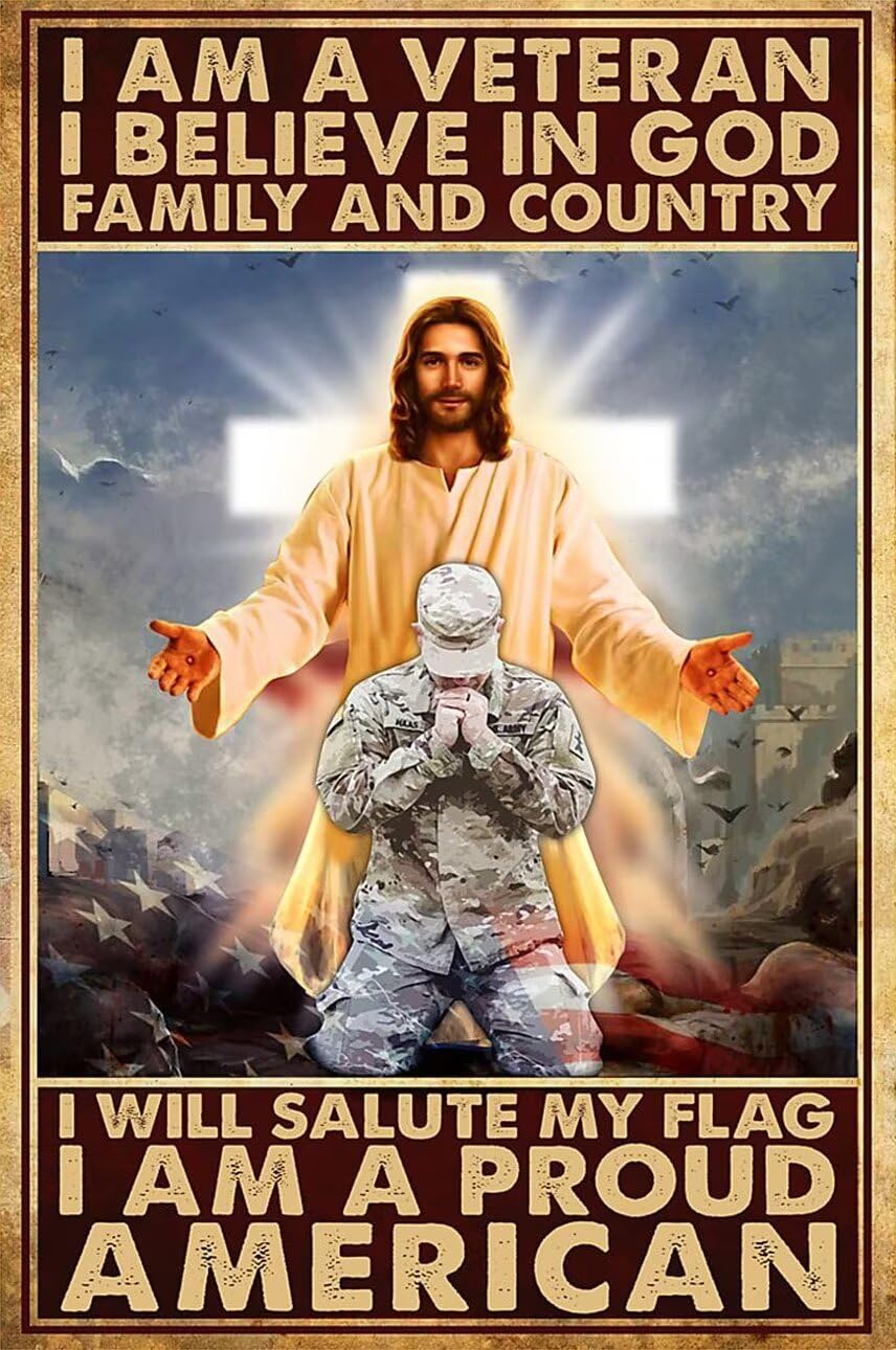 Soldiers Vintage Tin Sign, I Am A Veteran Believein God Family And Country - Wall Decor Fun for Home Garden Bar Room Plaque 8"x12"