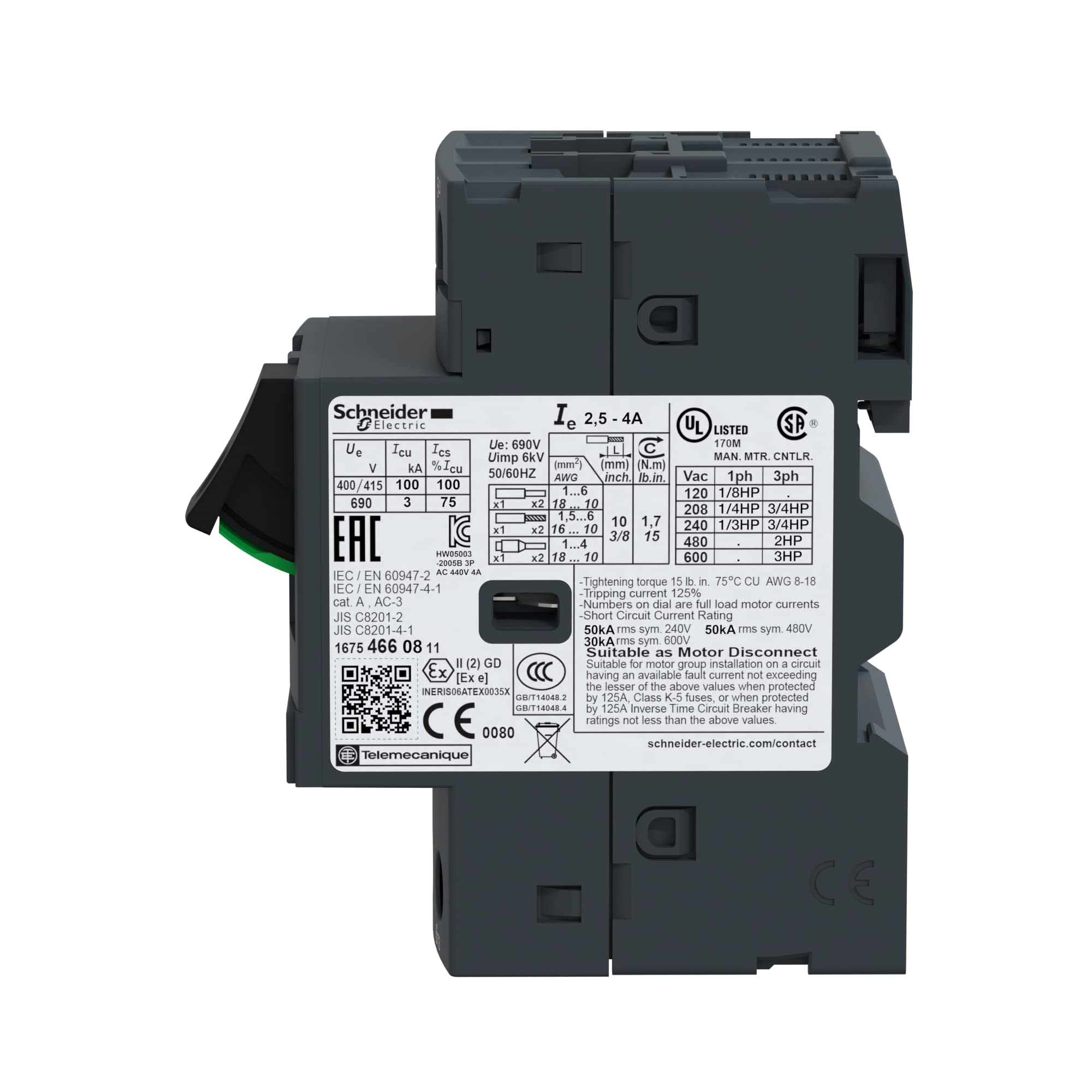 Schneider Electric GV2ME08 Disyuntor Magnetotérmico 2,5-4 A Conexión Por Tornillo