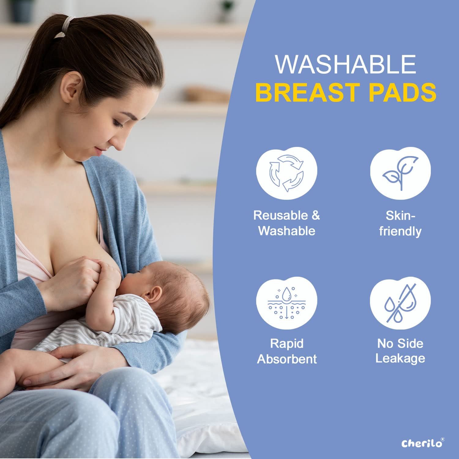 Cherilo Reusable Breast Pads for Feeding Mothers, High Absorbent Nursing Pads for Breastfeeding, Skin Friendly Nipple Pads for Women, Maternity Feeding Pads for Mothers with 3 Layer Overnight Protection, Washable, Sky Blue, 6 Pcs Cherilo Reusable Breast Pads for Feeding Mothers, High Absorbent Nursing Pads for Breastfeeding, Skin Friendly Nipple Pads for Women, Maternity Feeding Pads for Mothers with 3 Layer Overnight Protection, Washable, Sky Blue, 6 Pcs