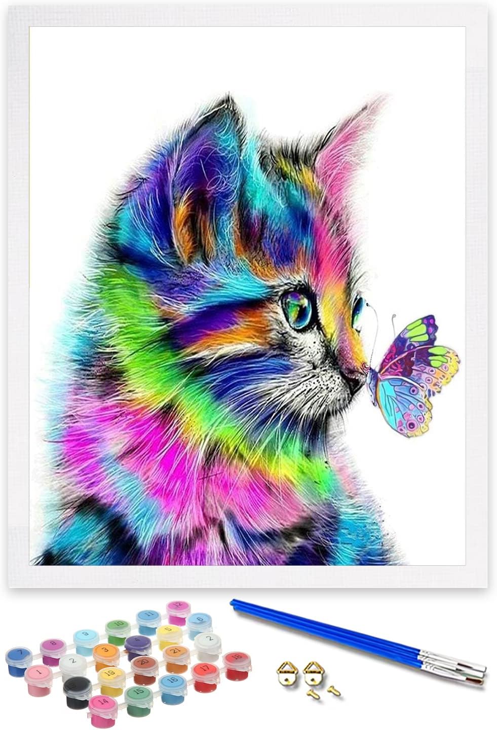 ifymei Paint by Numbers for Adults, Children, Beginners, DIY Gift Arts Kits with Brushes and Acrylic Pigment, 16x20 Inch Colorful Cats and Butterflies [Without Frame]
