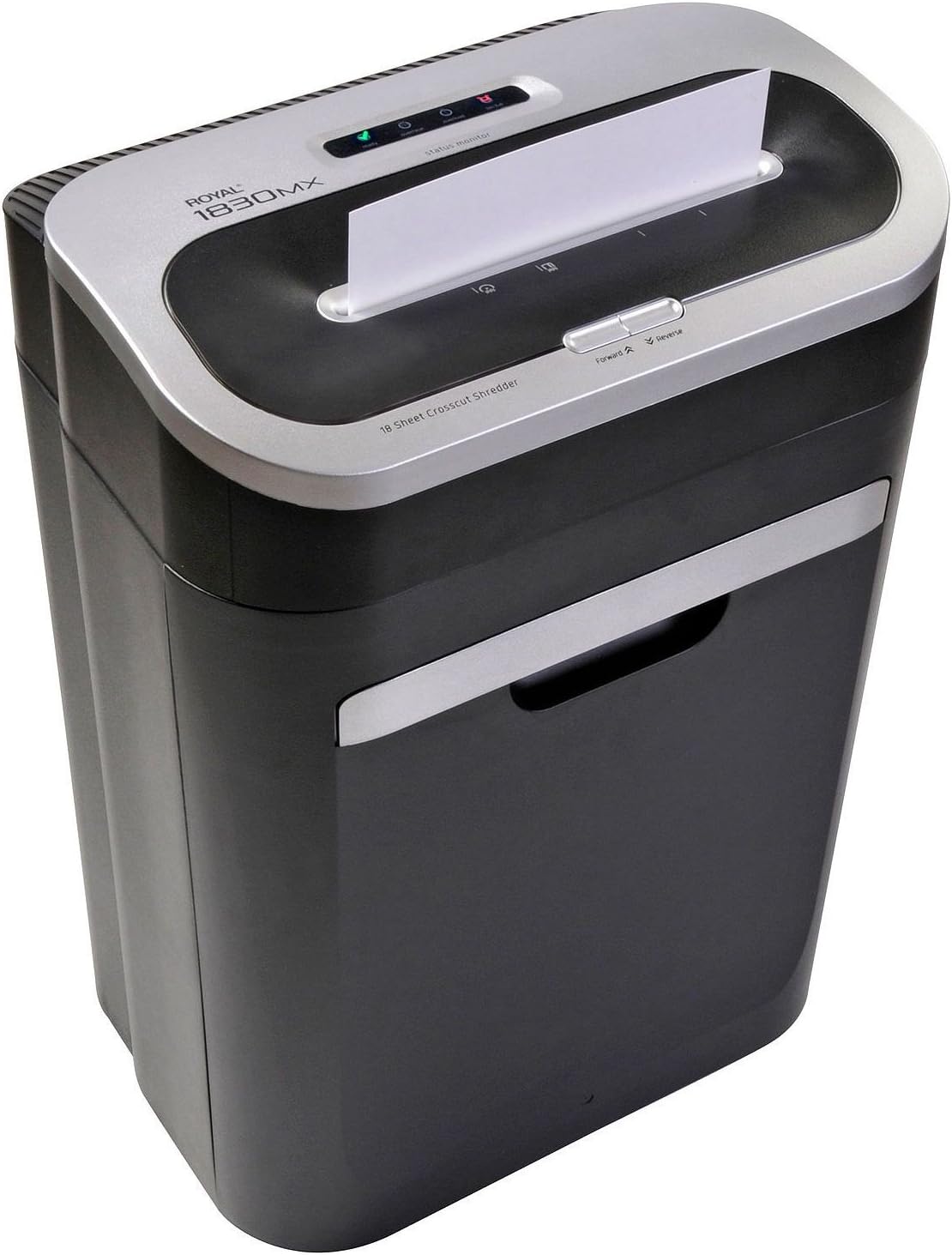 Paper being inserted into the Royal 1830MX shredder