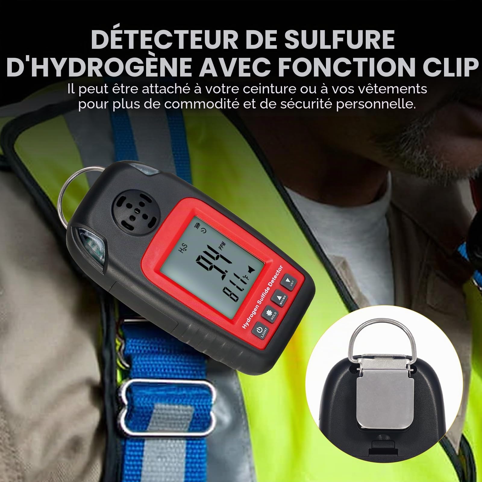 Détecteur de sulfure d'hydrogène Détecteurs de gaz et alarmes Électrochimique H2S H₂S Moniteur Compteur Capteur Alarme d'empoisonnement Écran LCD Rétroéclairage