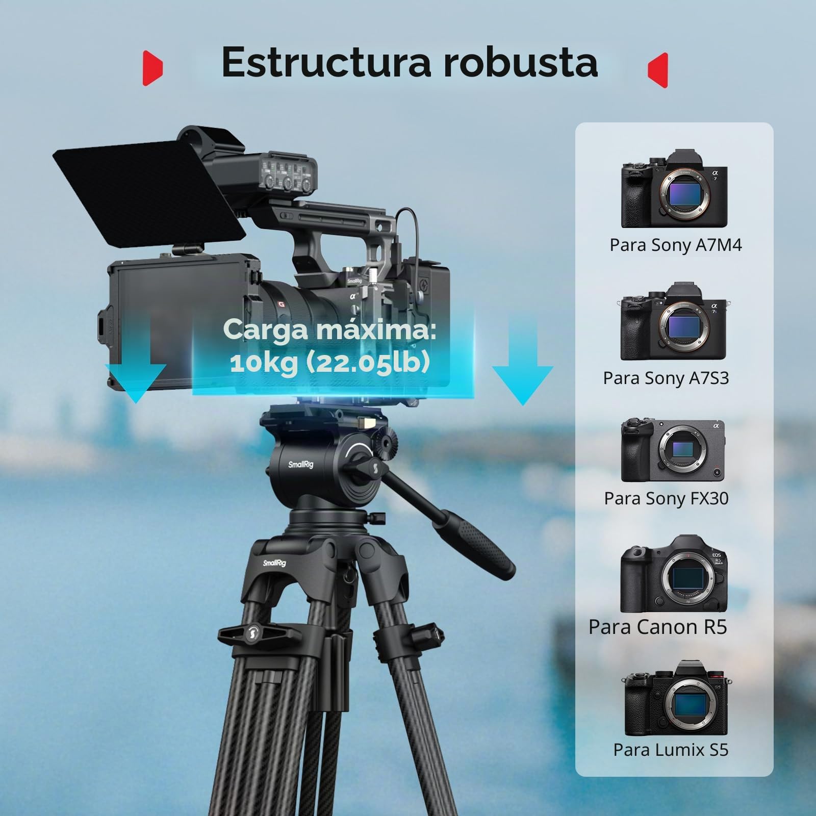 SMALLRIG Trípode de Fibra de Carbono FreeSpeed, 75" con Cabeza Fluida para Placa Manfrotto, Extensión Rápida, Carga 22 LB, para DSLR y Cámaras de Video - 5443