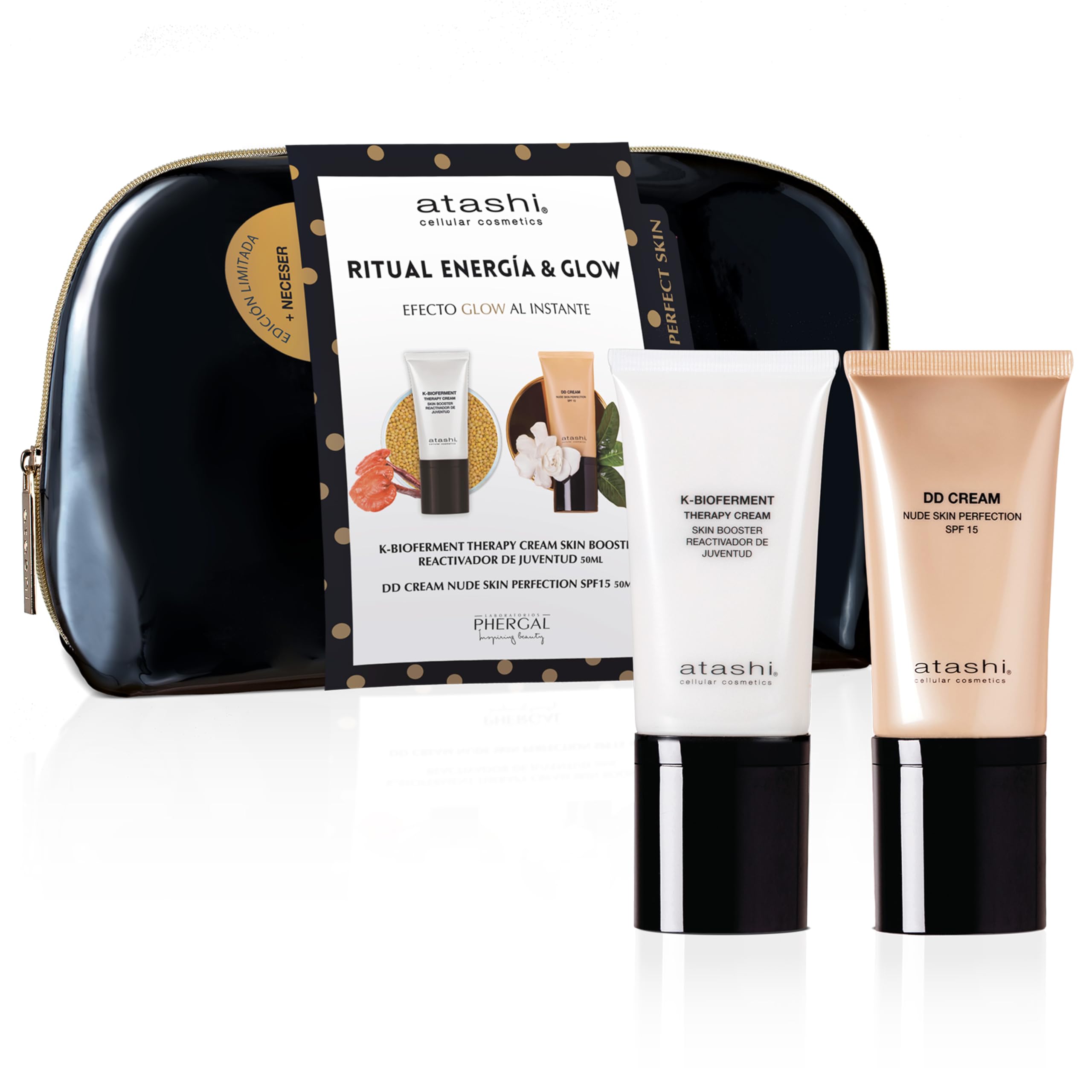 Atashi Cofre Ritual Energía & Glow K-Bioferment, DD Cream y Luminosidad | Crema 8 en 1 con retinol que hidrata, unifica el tono y aporta efecto buena cara al instante, 50 ml