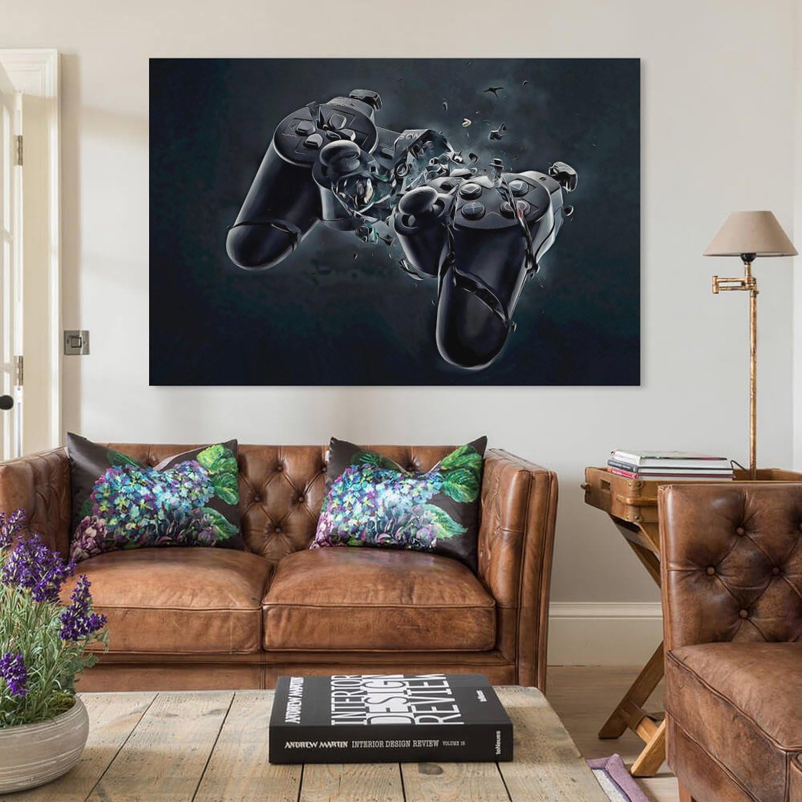 LZTEN Póster de gamepad roto, regalo para novio jugador, lienzo de videojuegos, decoración de pared de gamepad, decoración de sala de juegos, decoración de sala de juegos, lienzo decorativo de pared