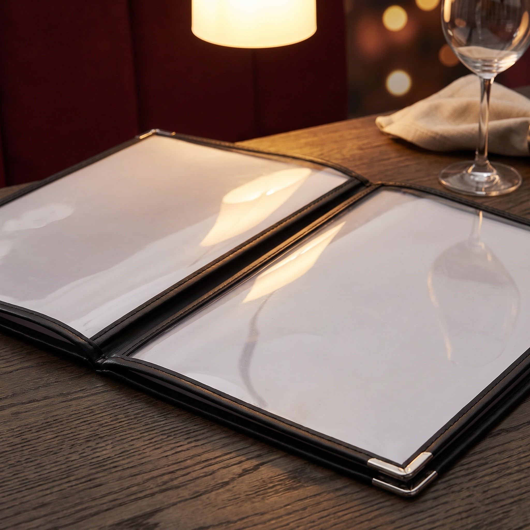 SOLUSTRE 4-częściowy folder ekspozycyjny na menu, 4 strony, 8 widoków, wymienny futerał na menu | Książka prezentacyjna hotelu i pensjonatu w formacie A4 do domowej restauracji, baru i kawiarni, uchwyt na cennik