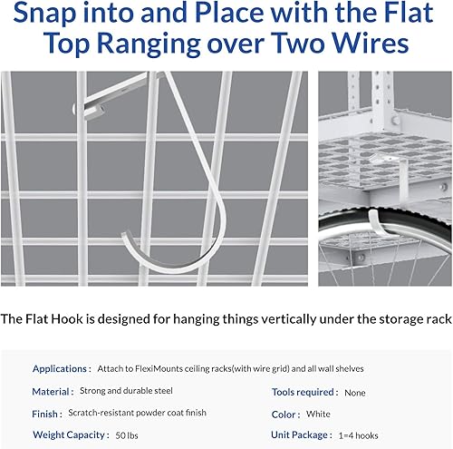 Miniatura 10 de Fleximounts- Gancho accesorio para almacenamiento para estante de techo. Paquete de 4 unidades.