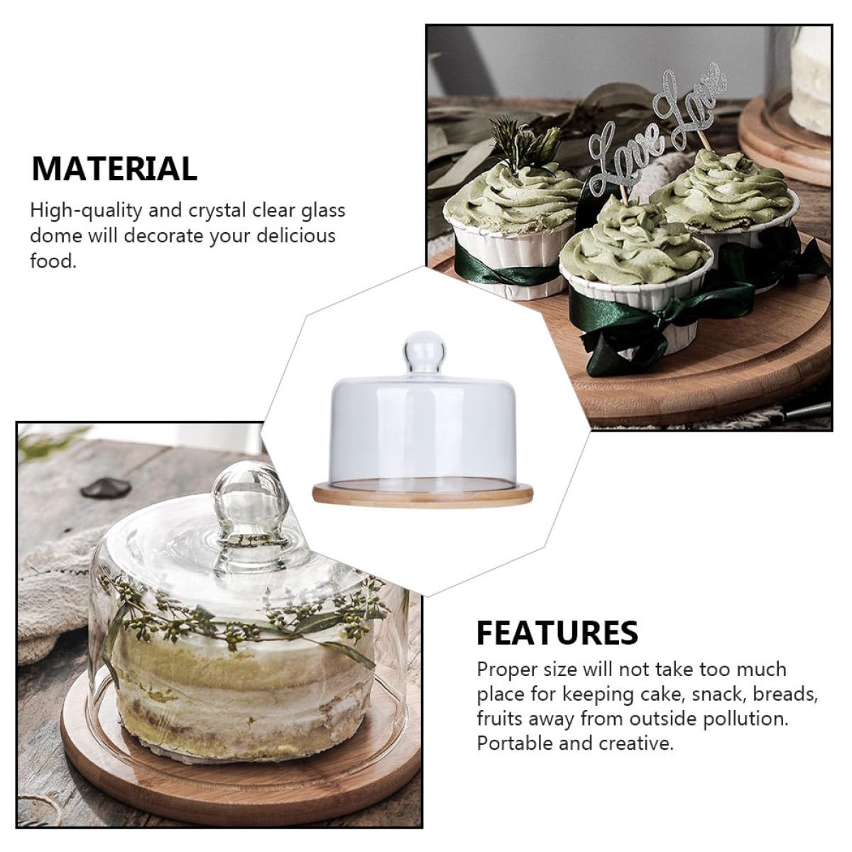 Couvercle à Gâteau en Verre et Bois, Dôme Hermétique Portable pour Aliments