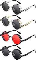 Weewooday Retro Round Steampunk Sunglasses - Vintage Hippie Circle Lens Metal Frame, 4 Pairs for Men Women