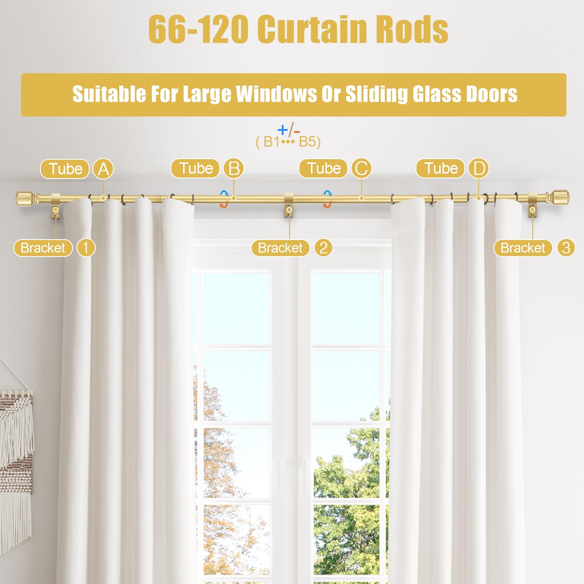 Curtain Rods 66-120 Inch - Stainless Steel -4 Curtain Rods 66-120 Inch - Stainless Steel -4