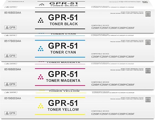 GPR-51 - Juego de cartuchos de tóner negro, cian, magenta, amarillo, compatible con Canon GPR51 8516B003AA 8517B003AA 8518B003AA 8519B003AA para
