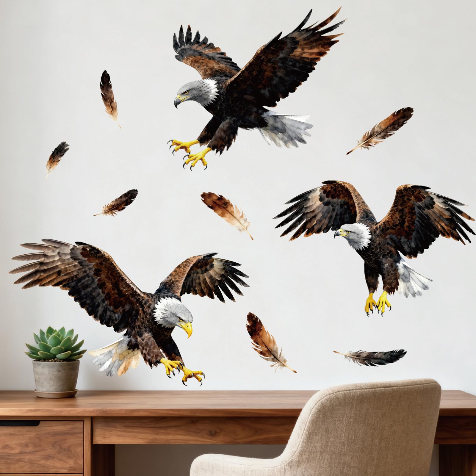 ANATTASOUL Eagle and Feathers Kitchen Wall Art Stickers for Home Decoration