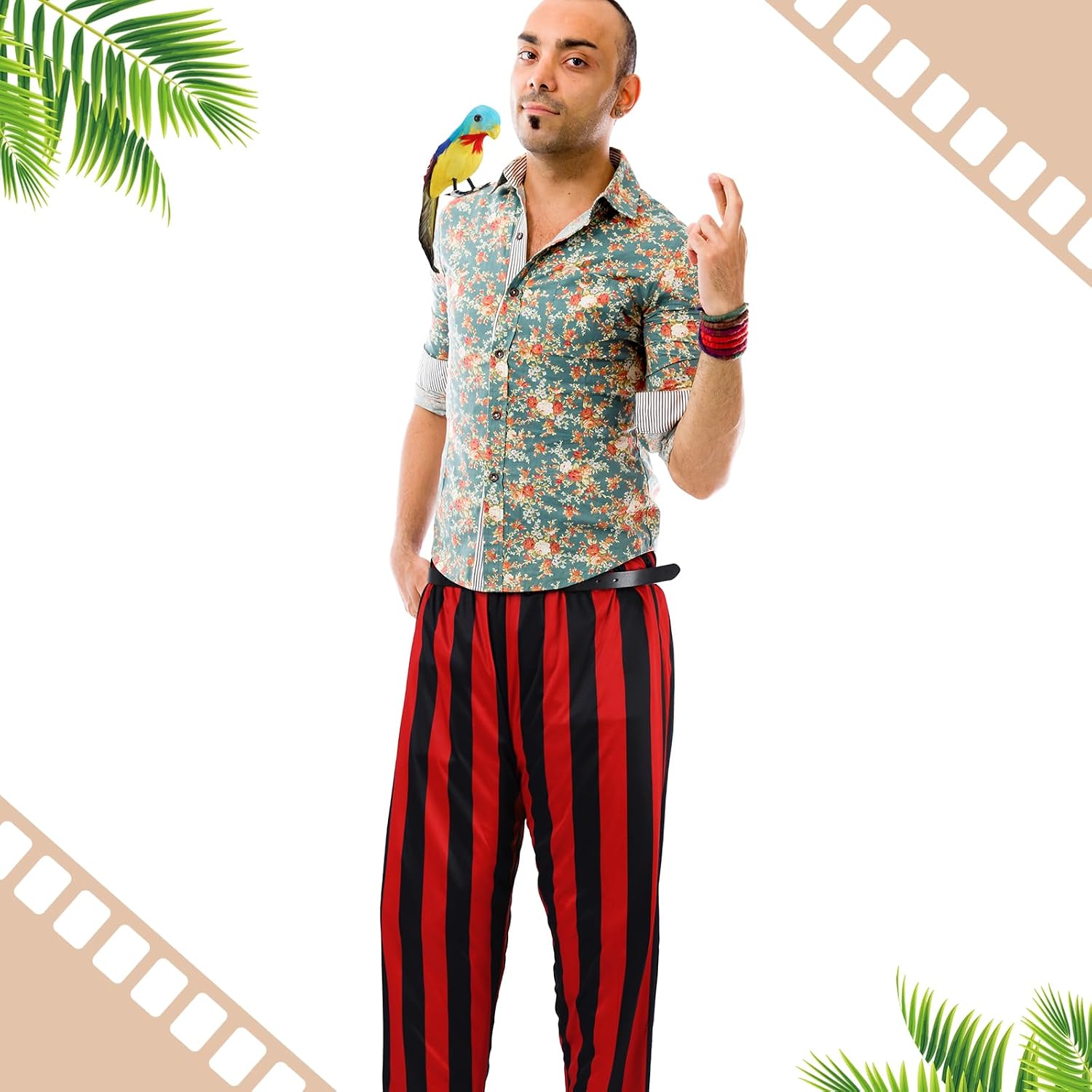 Maiteenly 3 Pcs Halloween Ace Detective Costume Accessories Simulation Parrot Striped Pants and Belt for Holidays Cosplay