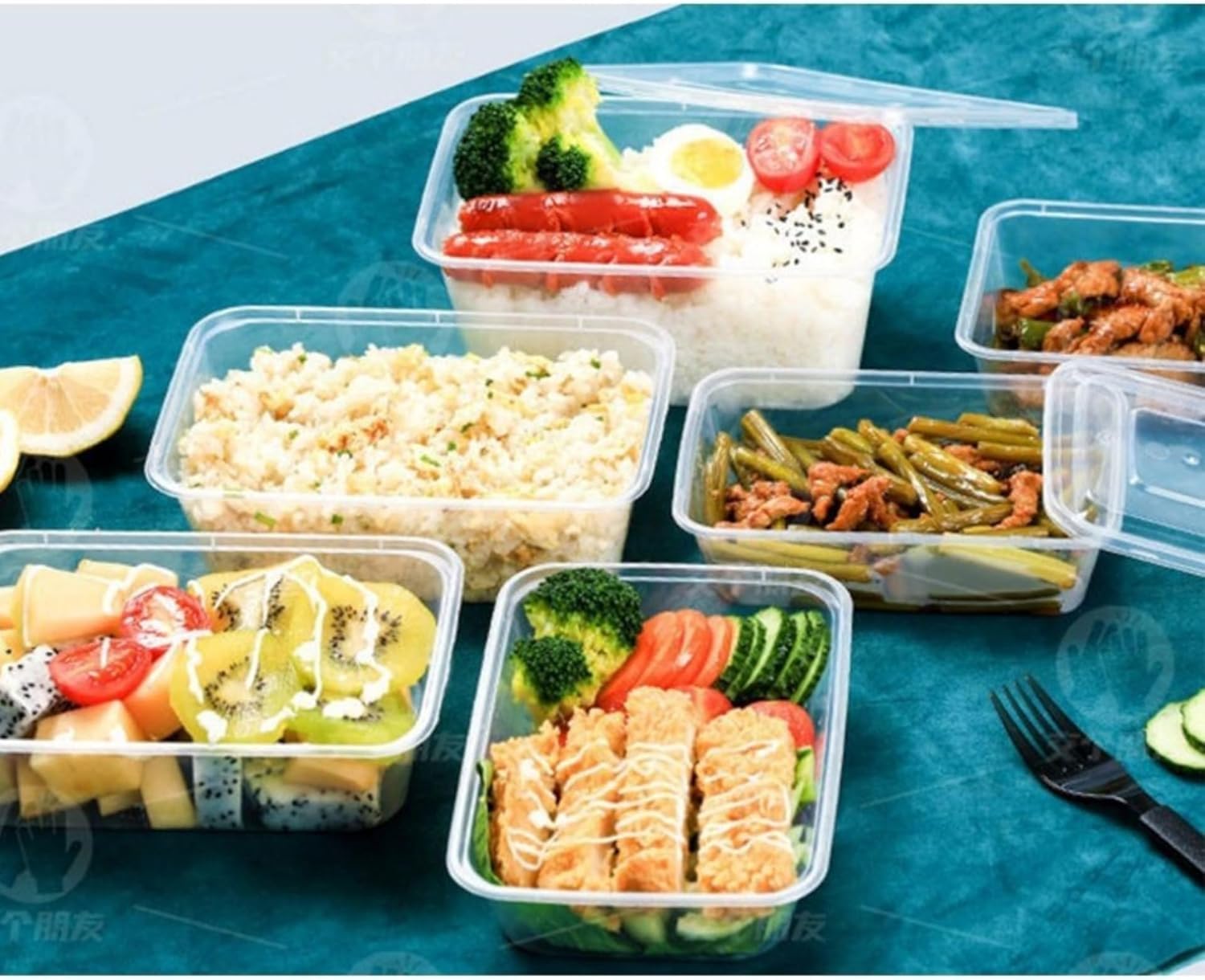 50шт/100шт/200шт Квадратные контейнеры для хранения пищевых продуктов с герметичными крышками Многоразовые Гастрономические одноразовые Герметичные Холодильники, микроволновые печи, безопасные для мытья в посудомоечной машине Контейнеры для хранения кухонных принадлежностей 750 мл в упаковке по 50 штук, фото 5