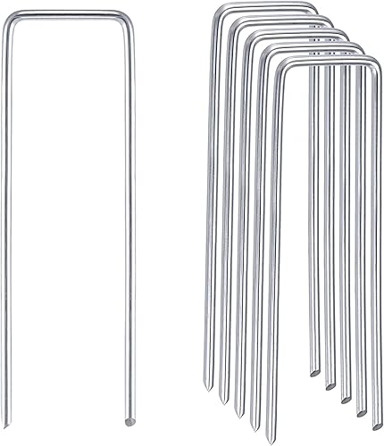 Miniatura 9 de MECCANIXITY Estacas de jardín en forma de U de 8 pulgadas de largo x 0.08 pulgadas de diámetro, grapas galvanizadas para paisaje, estacas de césped