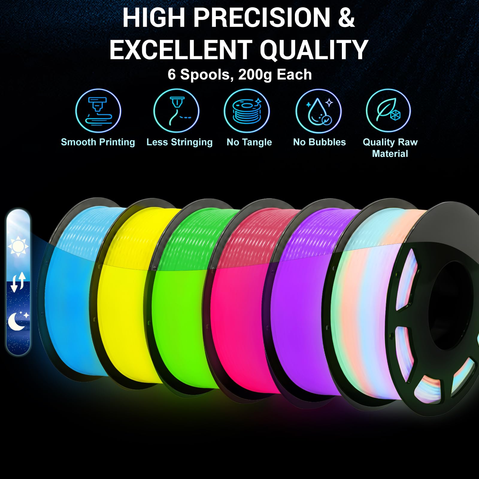 Glow in the Dark 3D Printing Filament - 6 Spools -2 Glow in the Dark 3D Printing Filament - 6 Spools -2