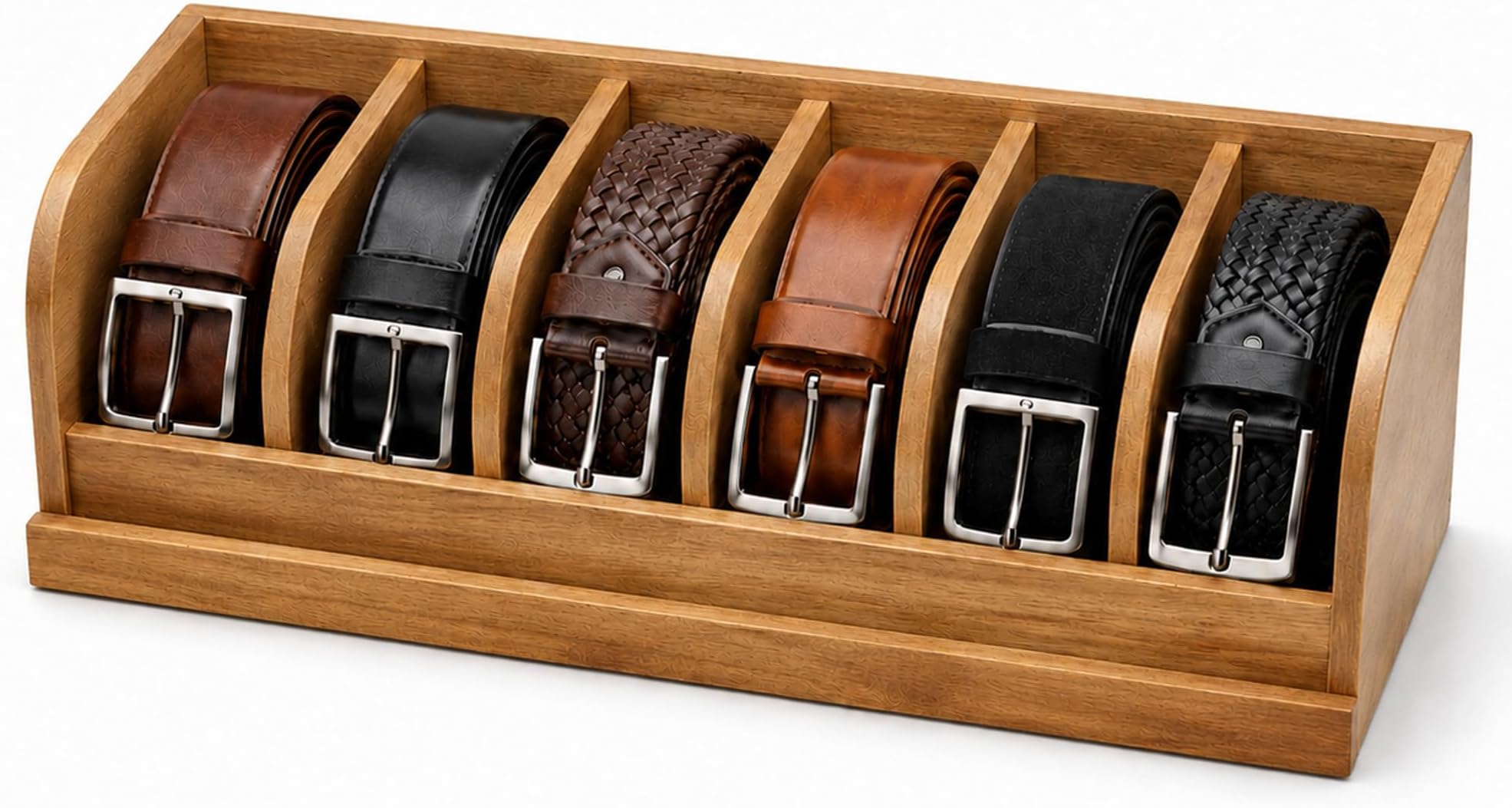 Acacia Wood Belt Organizer Box,6 Grids Belt Rack for Closet and Drawer, Belt Storage Organizer and Displayer for Men Women
